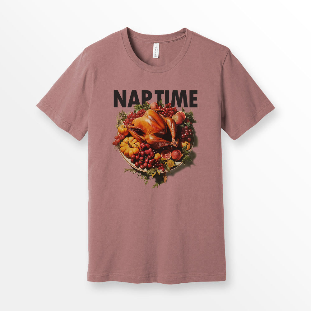 ShirtLoaf Thanksgiving Turkey Nap Time Shirt 90's T shirt printed on Mauve Bella + Canvas 3001 Unisex Short Sleeve Cotton T-shirt