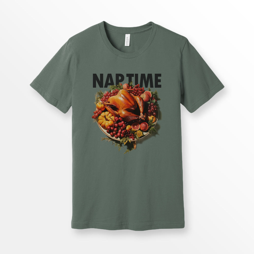 ShirtLoaf Thanksgiving Turkey Nap Time Shirt 90's T shirt printed on Military Bella + Canvas 3001 Unisex Short Sleeve Cotton T-shirt