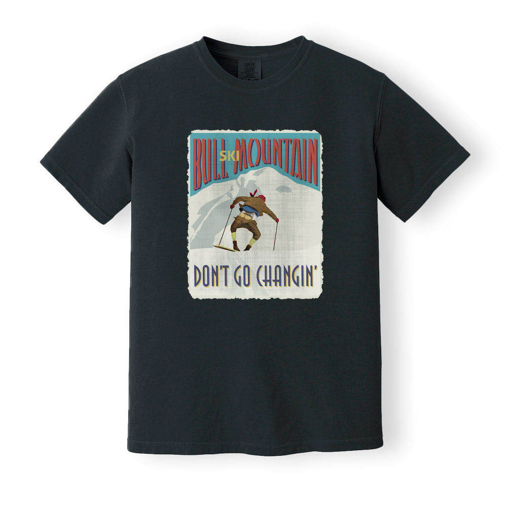 Vinage ski poster print Ski Bull Mountain 90s ski movie tshirt Vintage ski shirt, Dont go changin, BLACK Comfort Colors 1717 Heavyweight Garment Dyed Tshirt