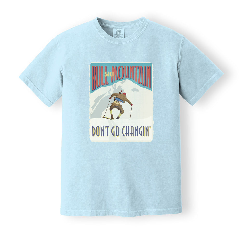 Vinage ski poster print Ski Bull Mountain 90s ski movie tshirt Vintage ski shirt, Dont go changin, CHAMBRAY Comfort Colors 1717 Heavyweight Garment Dyed Tshirt
