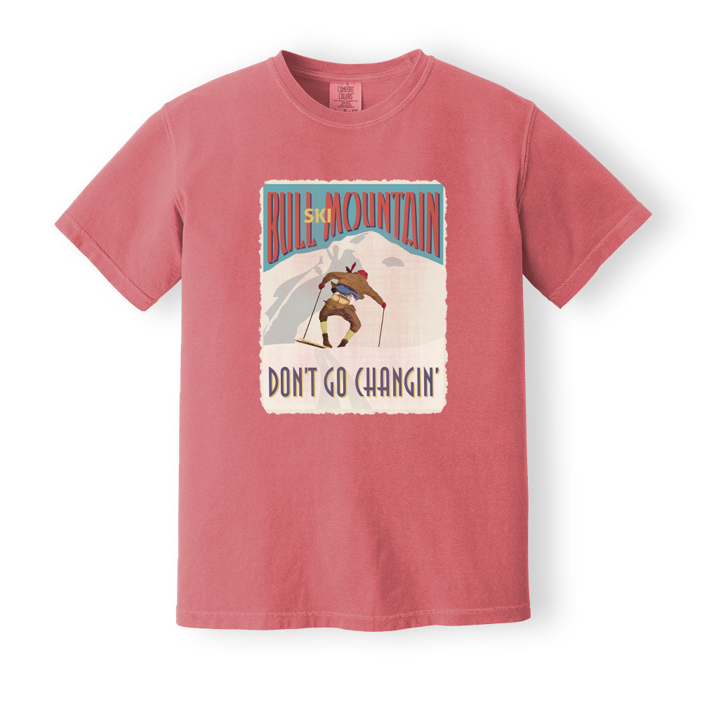 Vinage ski poster print Ski Bull Mountain 90s ski movie tshirt Vintage ski shirt, Dont go changin, CRIMSON Comfort Colors 1717 Heavyweight Garment Dyed Tshirt