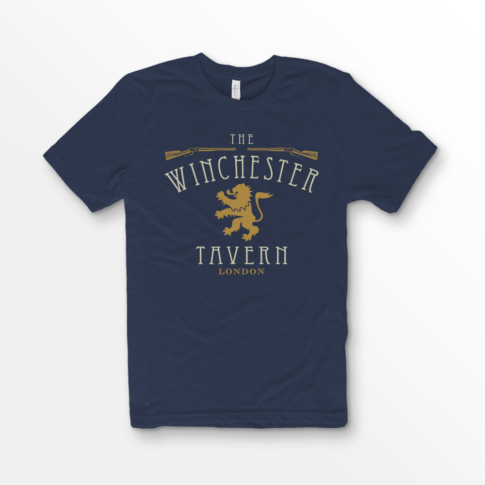 ShirtLoaf Winchester Tavern Vintage Pub Shirt Printed on Navy Bella + Canvas 3001 Unisex Short Sleeve Cotton T-shirt
