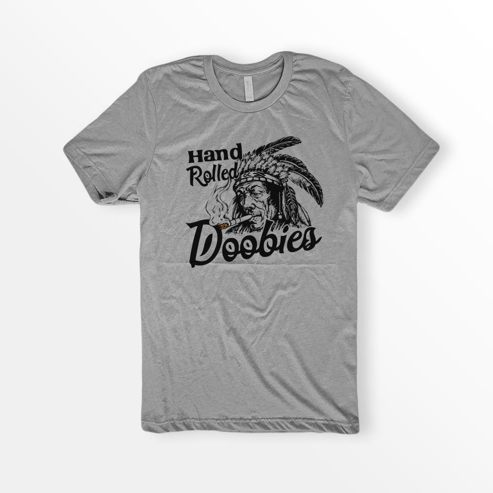 Vintage Hand Rolled Doobies Tshirt, Parody Tobacco logo shirt, Native American Indian Tobacco Shirt, Sport Grey Bella + Canvas 3001 Premium Unisex Short Sleeve Cotton T-shirt