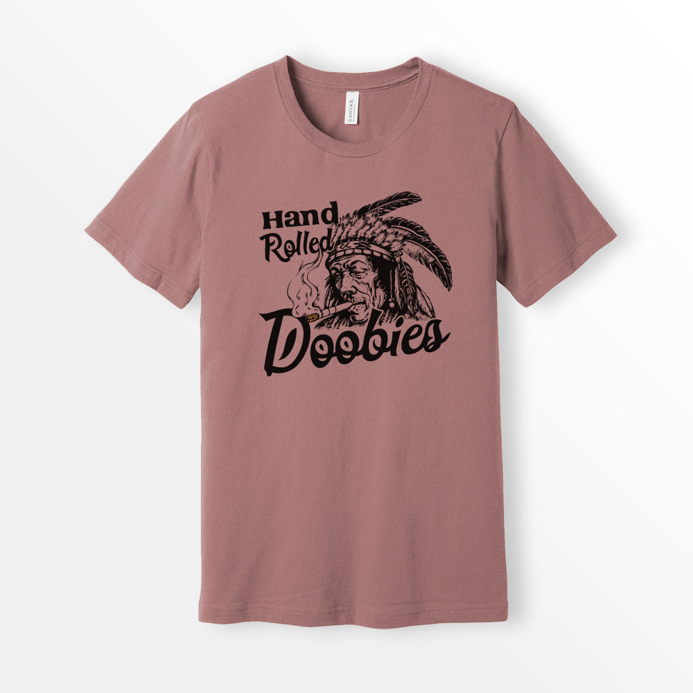 Vintage Hand Rolled Doobies Tshirt, Parody Tobacco logo shirt, Native American Indian Tobacco Shirt, MAUVE Bella + Canvas 3001 Premium Unisex Short Sleeve Cotton T-shirt