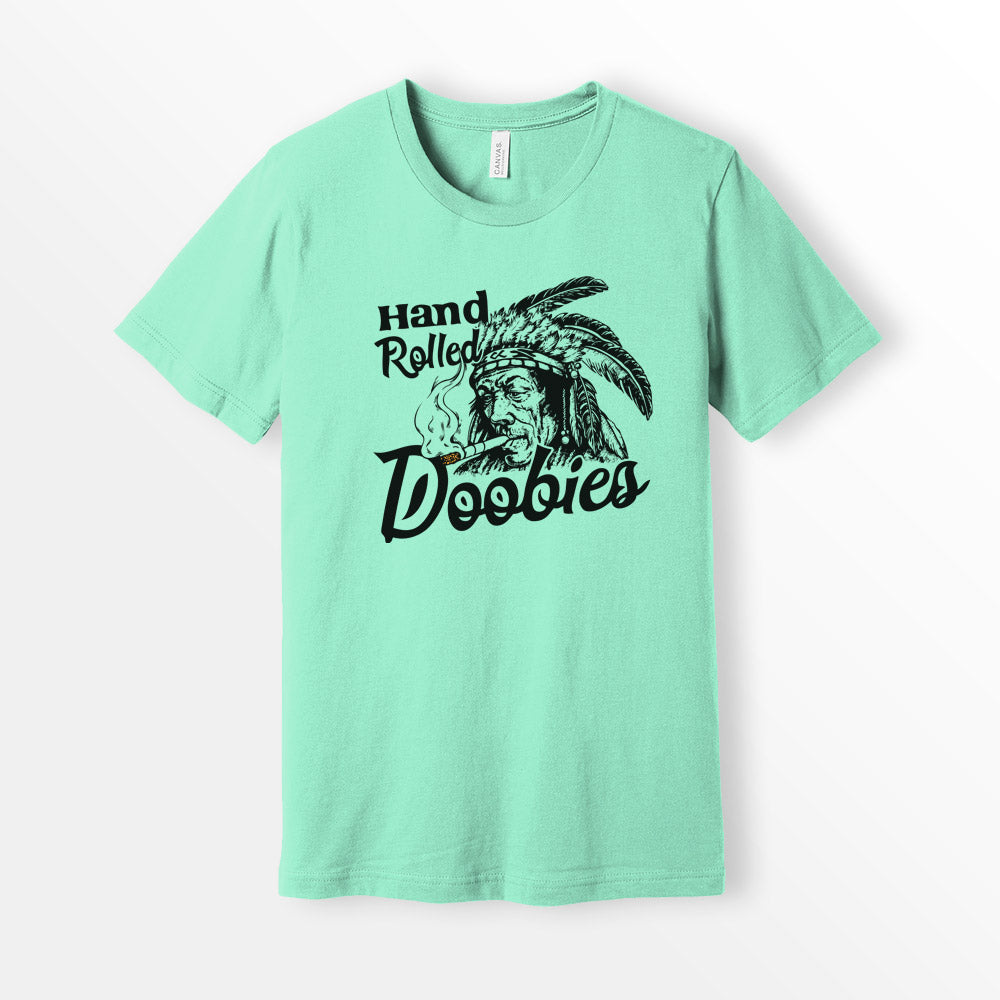 Vintage Hand Rolled Doobies Tshirt, Parody Tobacco logo shirt, Native American Indian Tobacco Shirt, MINT Bella + Canvas 3001 Premium Unisex Short Sleeve Cotton T-shirt