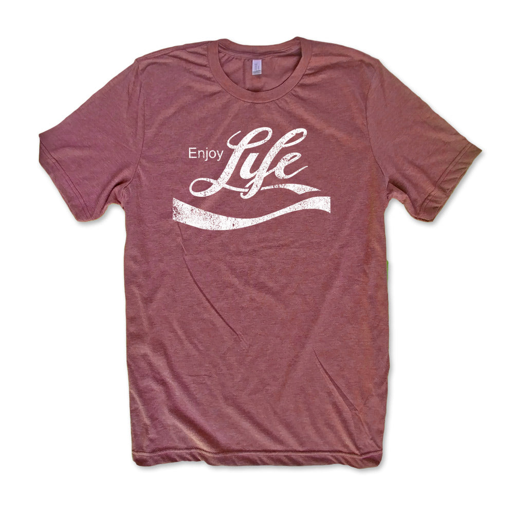 Heather Maroon Vintage Cola logo t shirt Enjoy Life