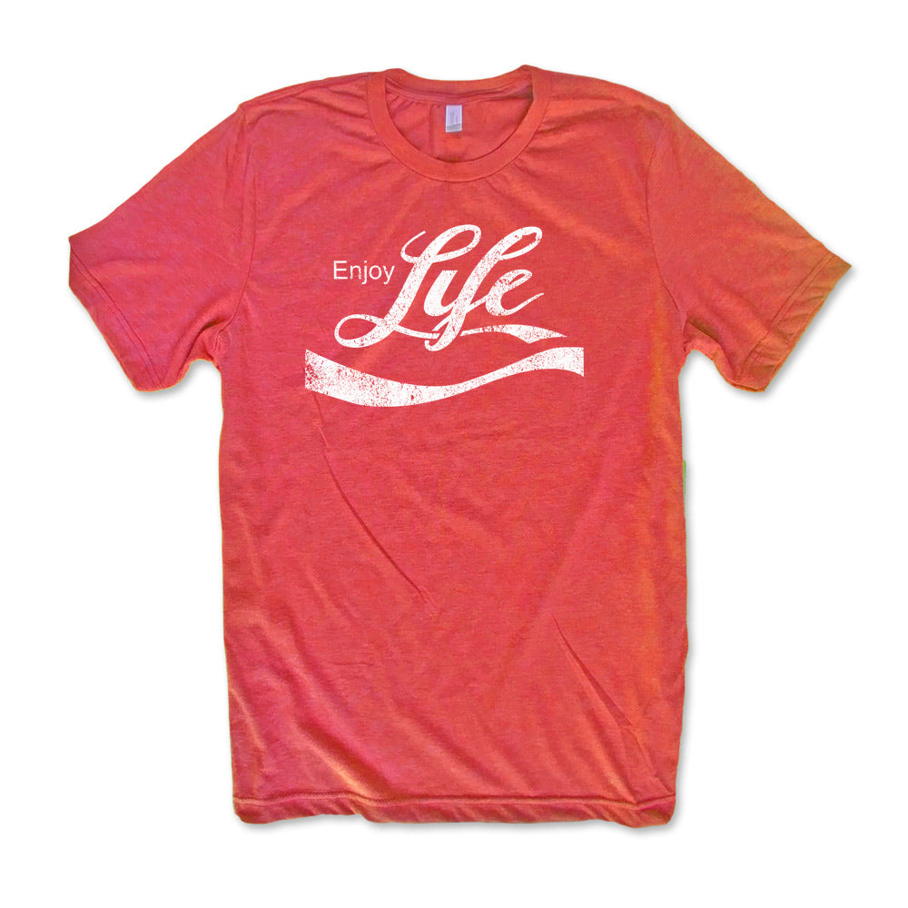 distressed coke logo vintage t shirt Heather Red Enjoy Life