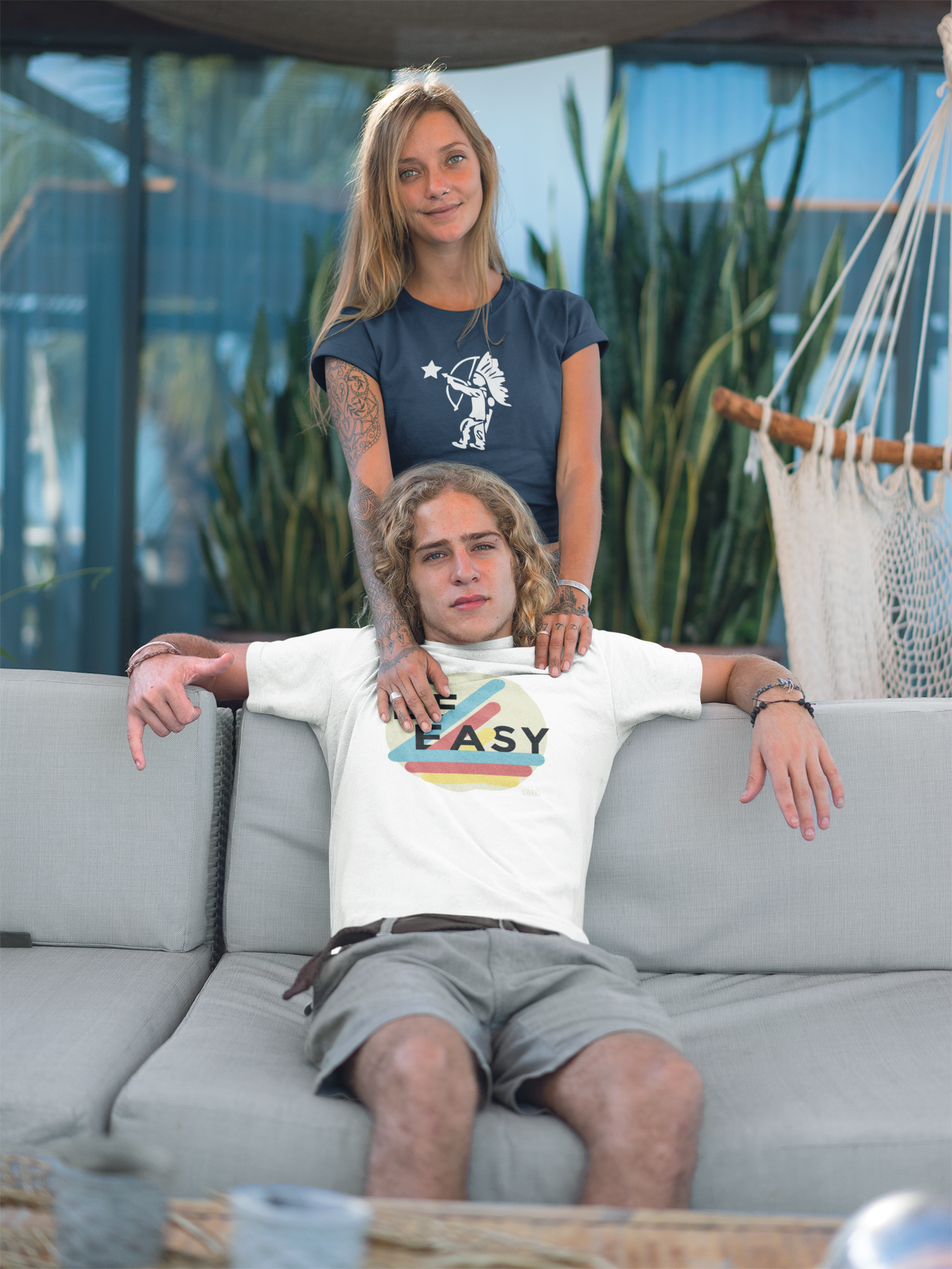 Vintage Be Easy T shirt for men or women Bella Canvas Super soft white shirt on male model