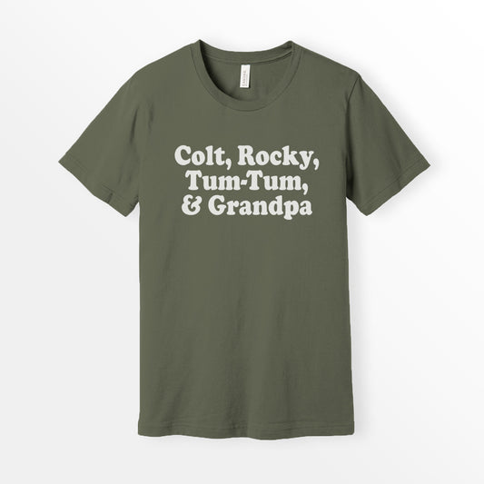 Colt Rocky Tum Tum Grandpa Shirt 90s movie tee 3 ninjas movie shirt Bella Canvas 3001 Cotton T-shirt ARMY