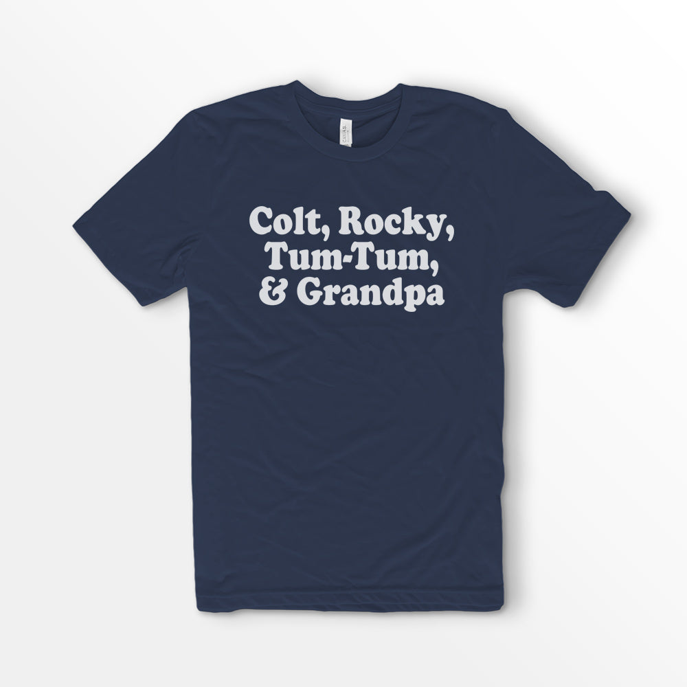 Colt Rocky Tum Tum Grandpa Shirt 90s movie tee 3 ninjas movie shirt Bella Canvas 3001 Cotton T-shirt Navy