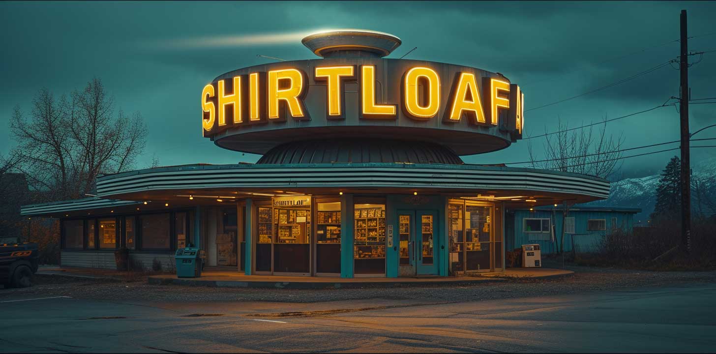ShirtLoaf Vintage 90's Video Rental Store Lighted Sign at Night