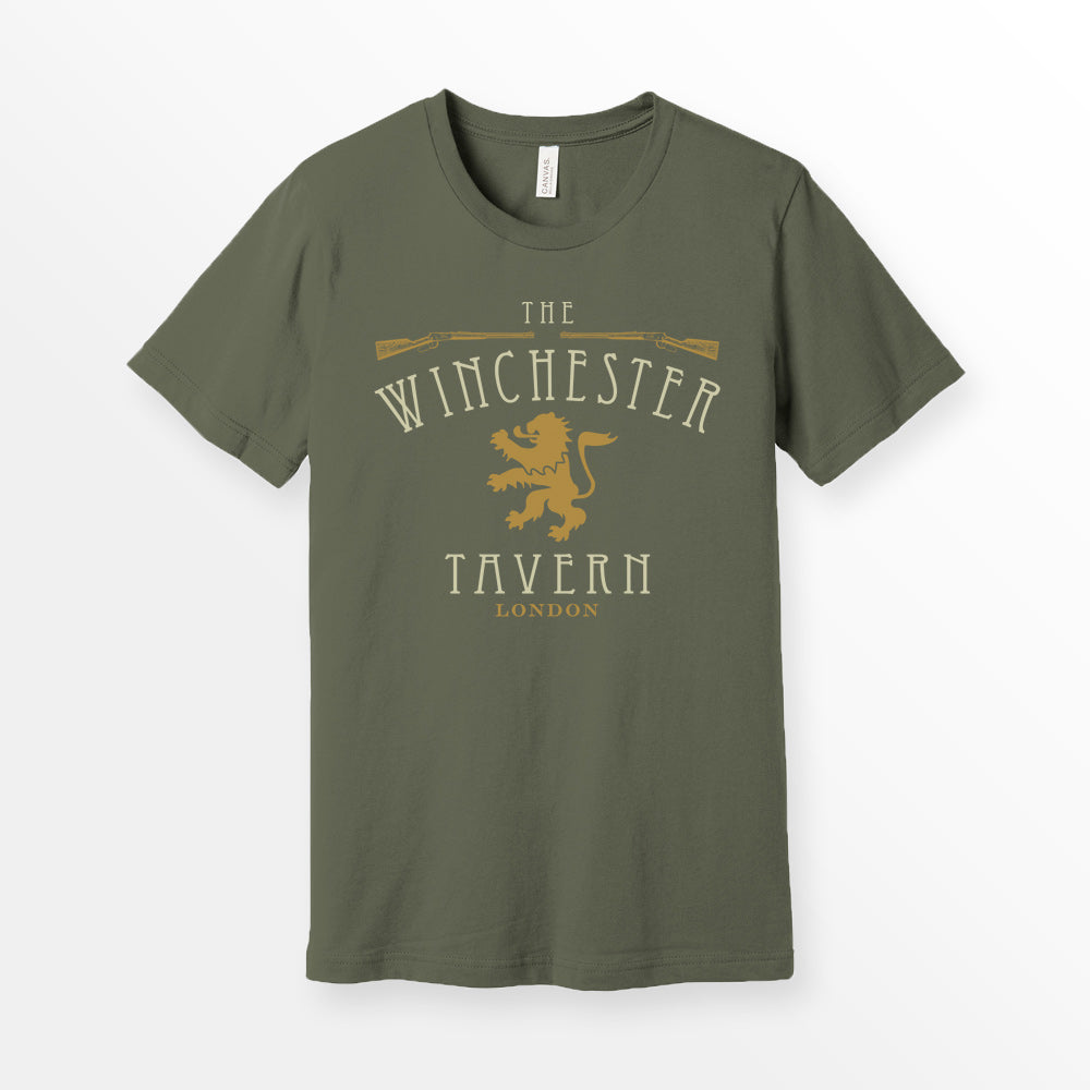 ShirtLoaf Winchester Tavern Vintage Pub Shirt Printed on ARMY Bella + Canvas 3001 Unisex Short Sleeve Cotton T-shirt