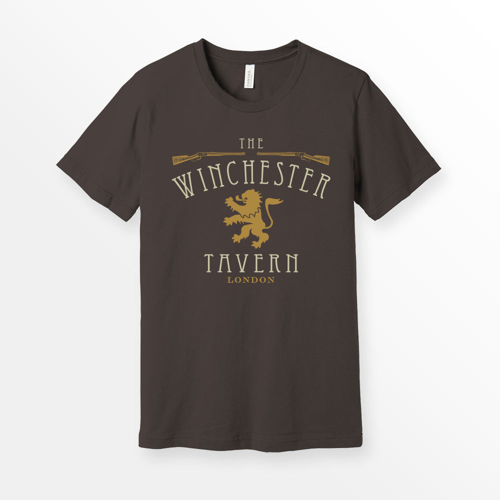 ShirtLoaf Winchester Tavern Vintage Pub Shirt Printed on Brown Bella + Canvas 3001 Unisex Short Sleeve Cotton T-shirt