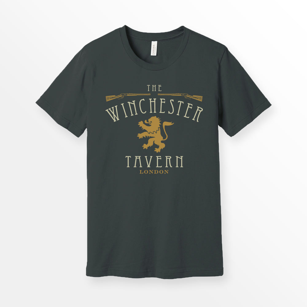 ShirtLoaf Winchester Tavern Vintage Pub Shirt Printed on Dark Grey Bella + Canvas 3001 Unisex Short Sleeve Cotton T-shirt