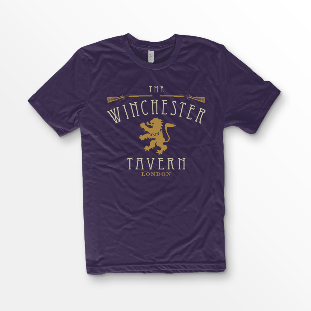 ShirtLoaf Winchester Tavern Vintage Pub Shirt Printed on Purple Bella + Canvas 3001 Unisex Short Sleeve Cotton T-shirt