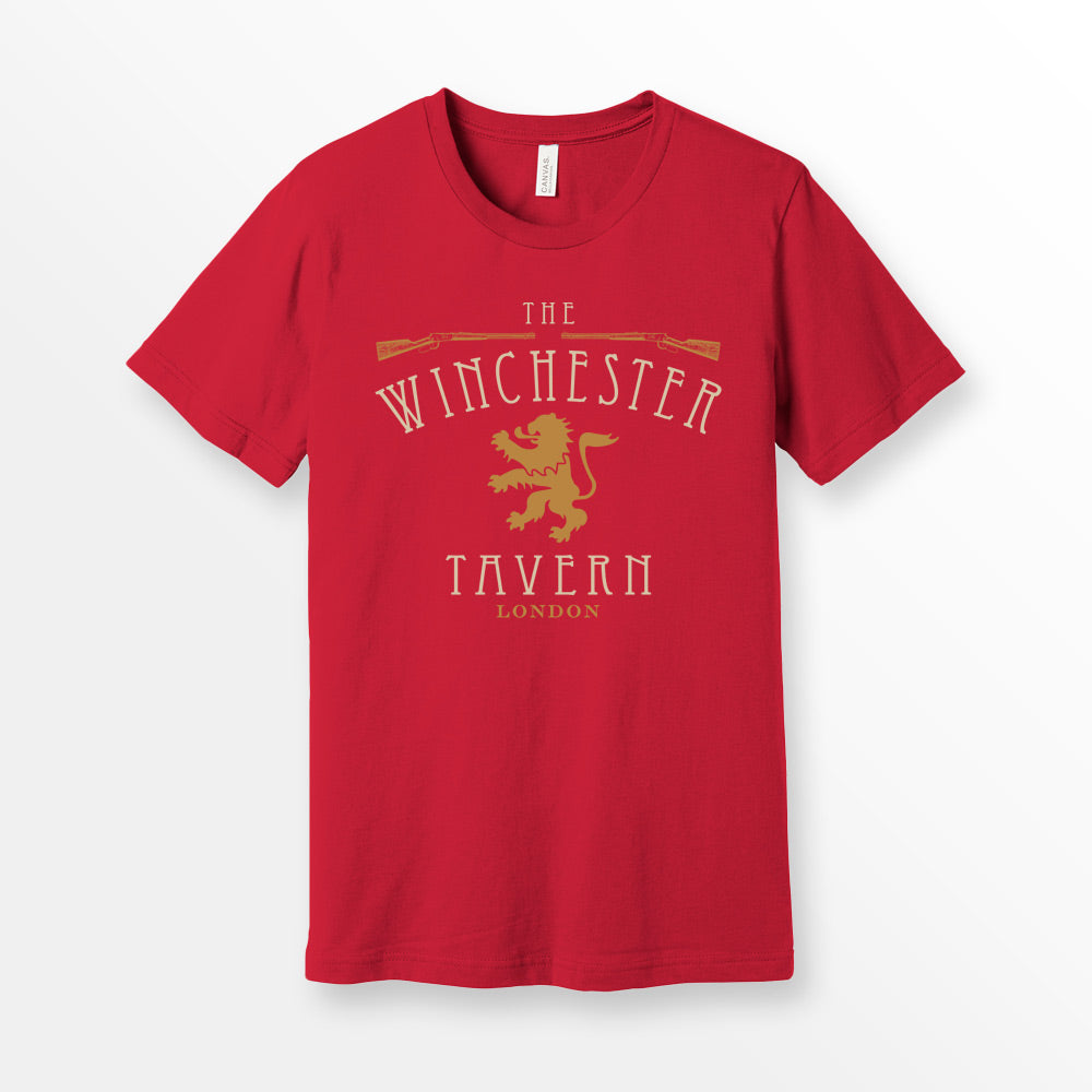 ShirtLoaf Winchester Tavern Vintage Pub Shirt Printed on Red Bella + Canvas 3001 Unisex Short Sleeve Cotton T-shirt