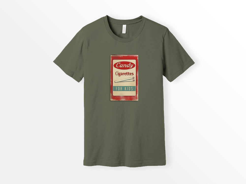 ShirtLoaf Vintage Candy Cigarettes Shirt Printed on Bella Canvas Short Sleeve ARMY t-Shirt