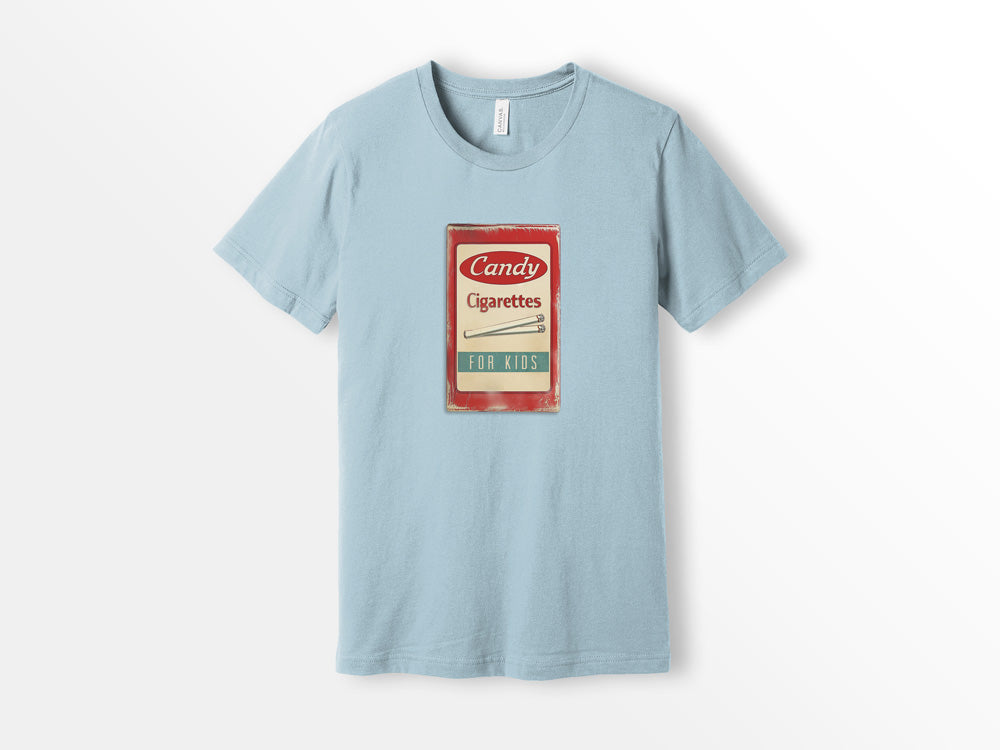 ShirtLoaf Vintage Candy Cigarettes Shirt Printed on Bella Canvas Short Sleeve LIGHT BLUE t-Shirt