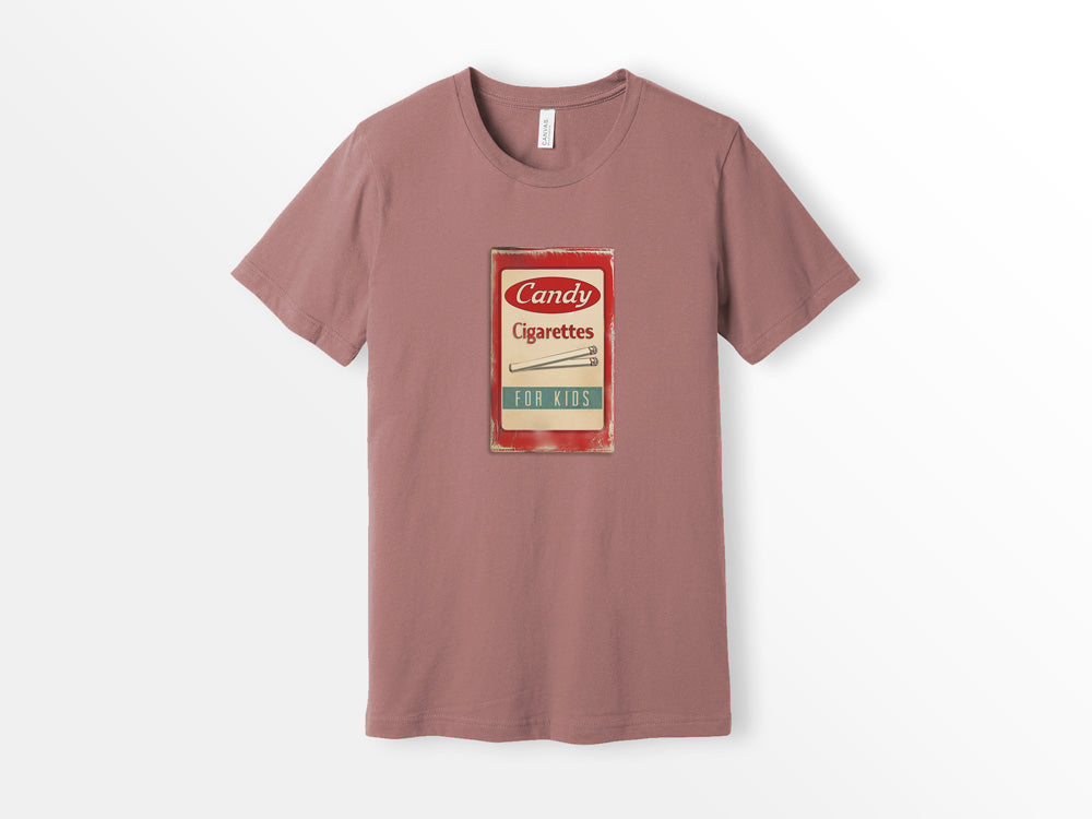 ShirtLoaf Vintage Candy Cigarettes Shirt Printed on Bella Canvas Short Sleeve MAUVE t-Shirt