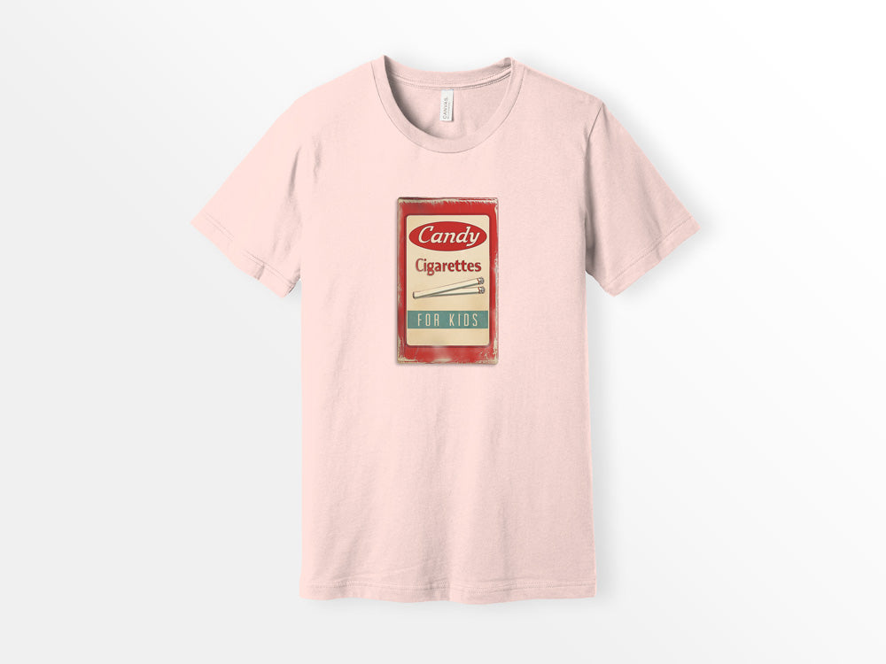 ShirtLoaf Vintage Candy Cigarettes Shirt Printed on Bella Canvas Short Sleeve PINK t-Shirt