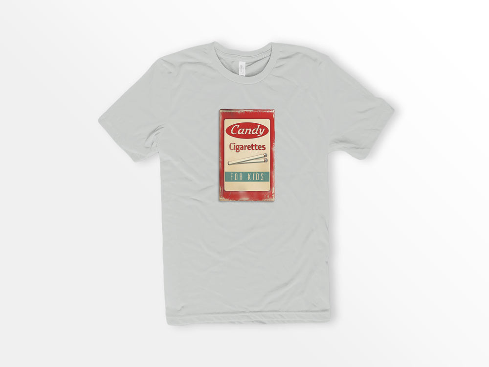 ShirtLoaf Vintage Candy Cigarettes Shirt Printed on Bella Canvas Short Sleeve SILVER t-Shirt