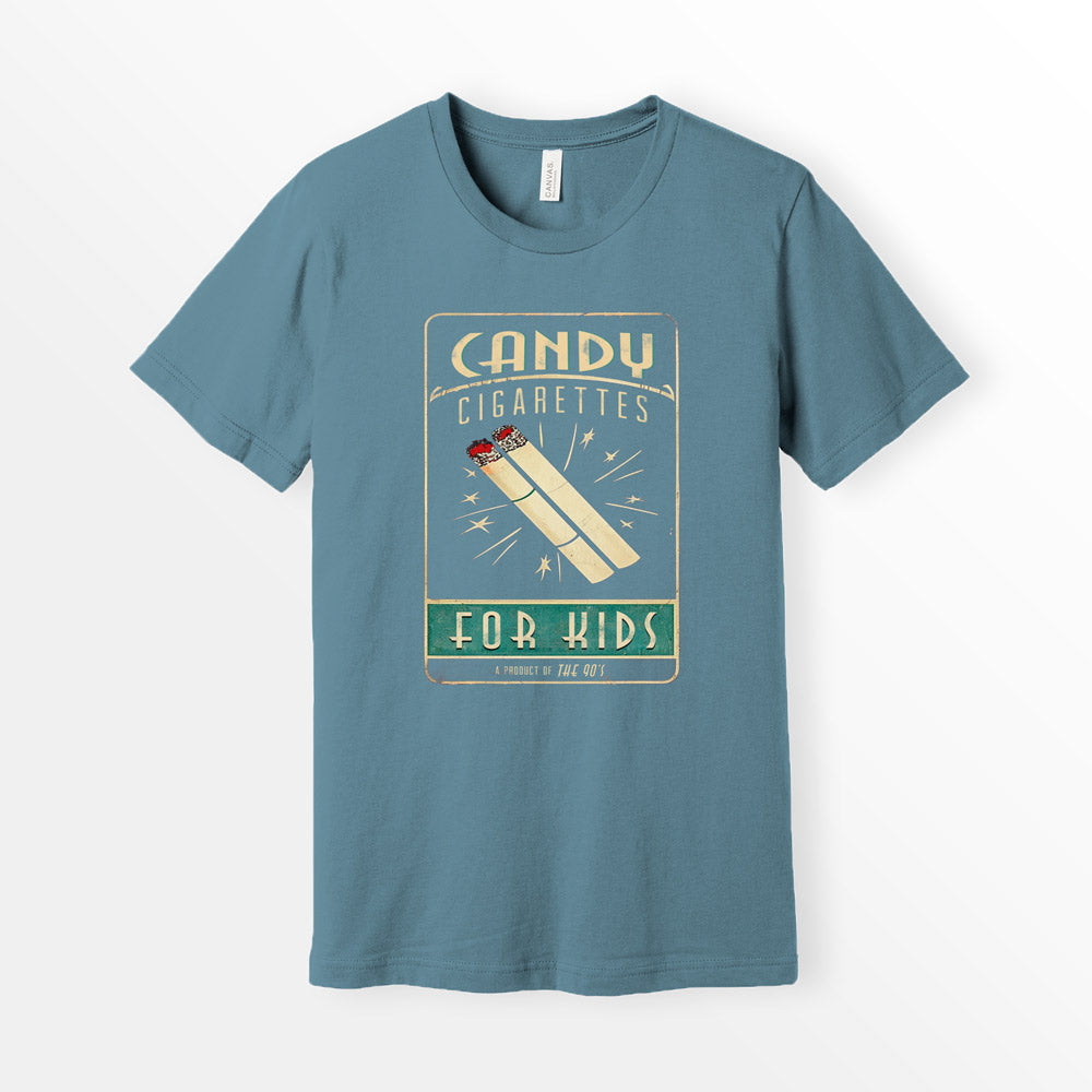 ShirtLoaf Candy Cigarettes Shirt 90s candy tee on Steel Blue bella canvas 3001 t-shirt