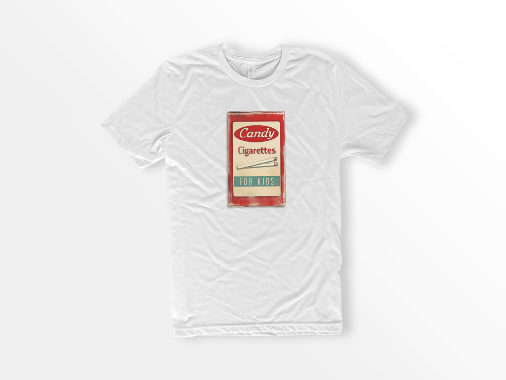 ShirtLoaf Vintage Candy Cigarettes Shirt Printed on Bella Canvas Short Sleeve WHITE t-Shirt