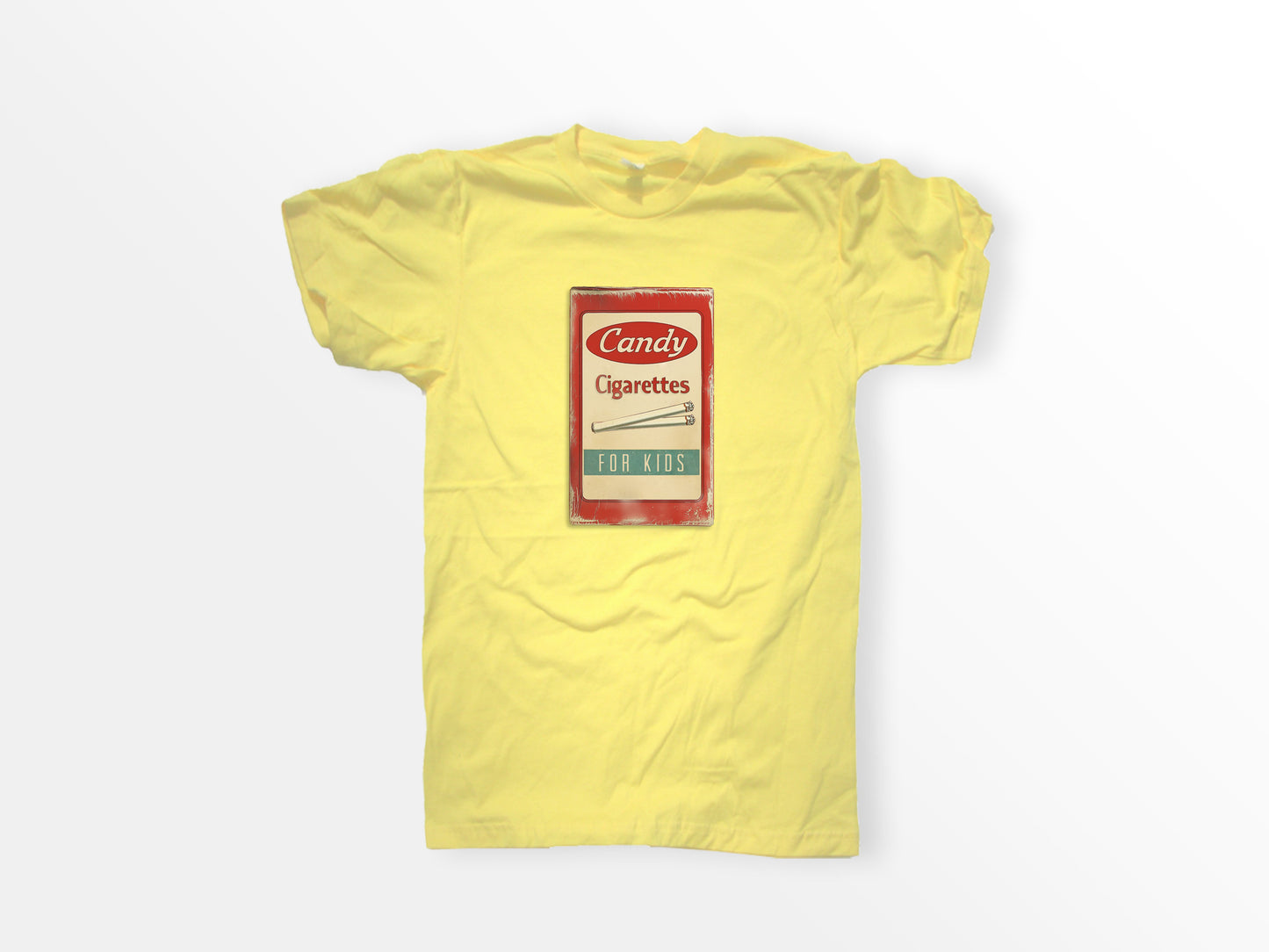 ShirtLoaf Vintage Candy Cigarettes Shirt Printed on Bella Canvas Short Sleeve YELLOW t-Shirt