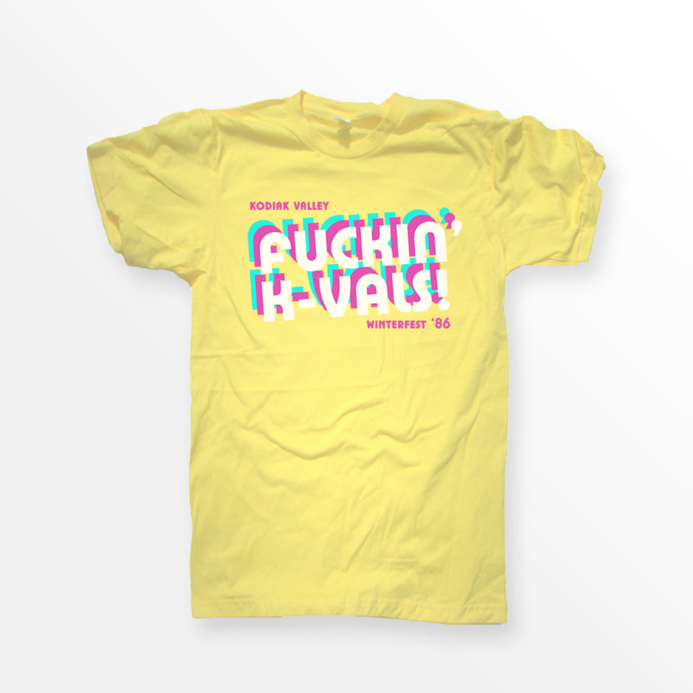 ShirtLoaf F***ing K-Vals Kodiak Valley winterfest 86 movie shirt printed on a premium Yellow Bella + Canvas 3001 unisex short Sleeve t-shirt