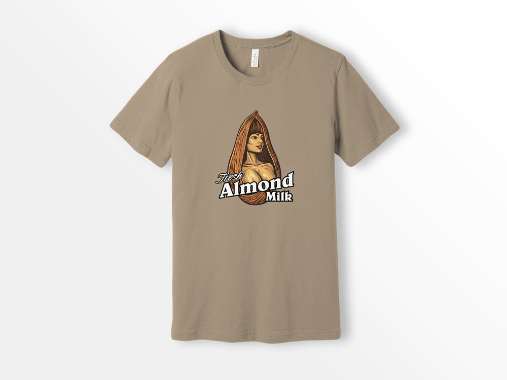 ShirtLoaf Fresh Almond Milk Boobs Funny T-shirt Bella Canvas 3001 Tan Shirt